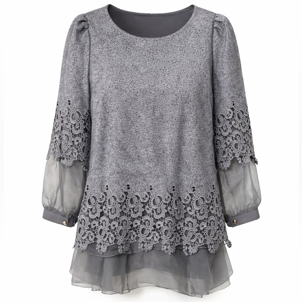 Elegant Gray Lace Women's Top